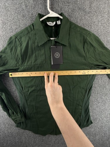 Neu mit Etikett Per Se by Carlisle Langarmshirt mit durchgehendem Reißverschluss grün Größe 10 Adley Ramie Mischung - Bild 4 von 17