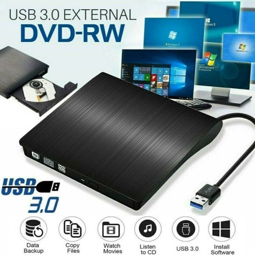 Slim External CD DVD RW Drive USB 3.0 Writer Burner Player Black For Laptop PC - 第 2/12 張圖片