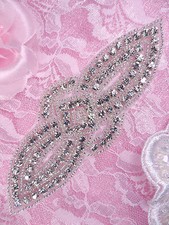 XR315 Silver Crystal Rhinestone Beaded Applique 5.25"