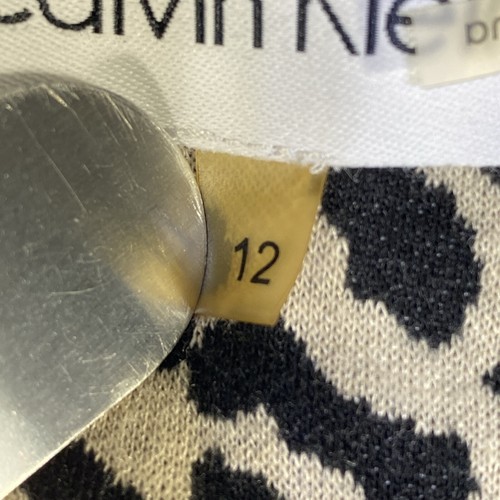 Calvin Klein Open Cardigan Duster Womens 12 Leopard Print Black Beige Ruffled - Picture 5 of 14