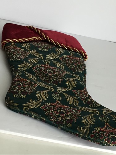 Green Gold Muticolor Brocade Design Floral Christmas Stocking Velveteen Cuff 17" - Picture 11 of 11