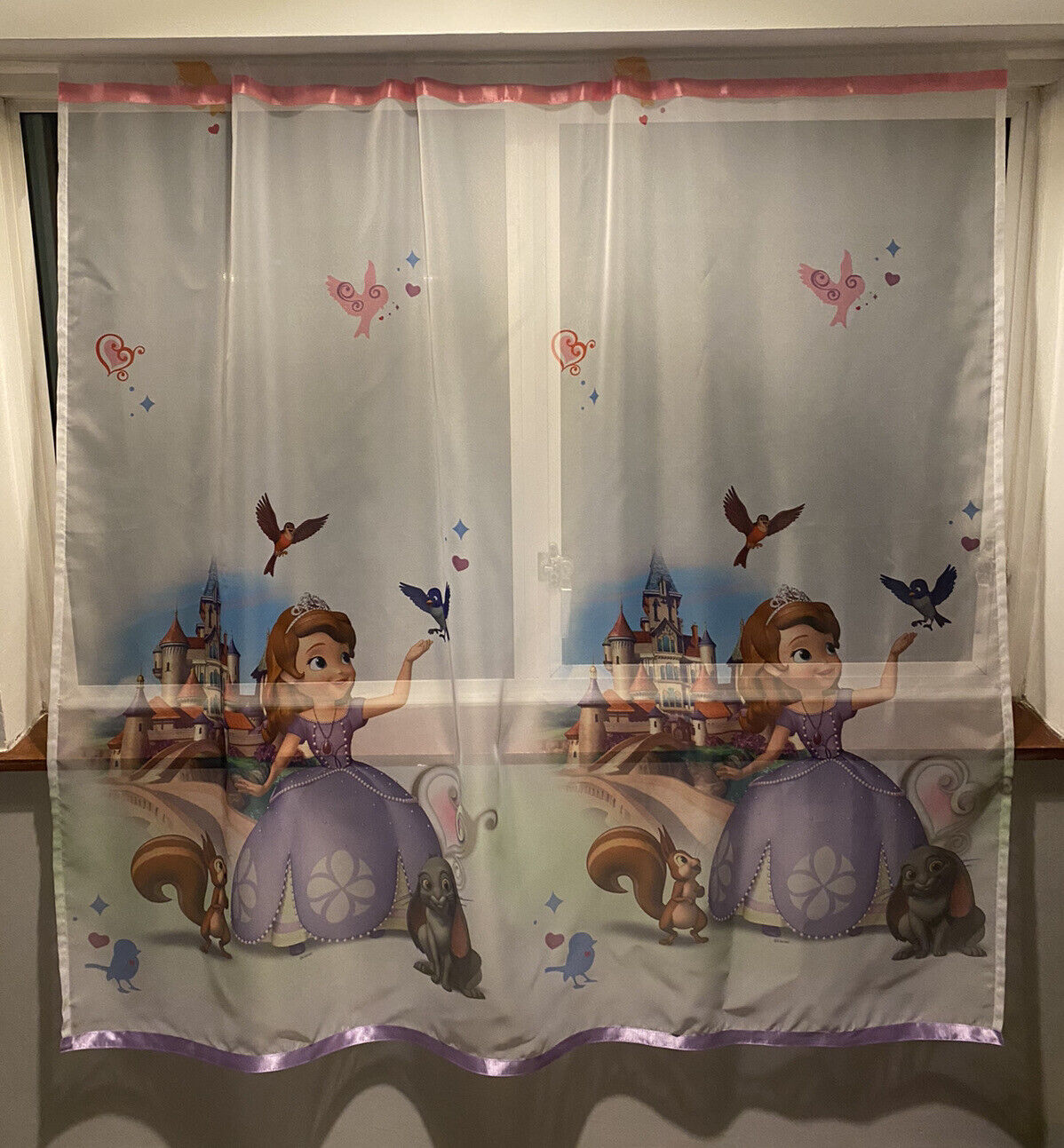 Disney Sofia The First Voile Net Curtain with Pink and Lilac Satin Ribbons | eBay Disney Sofia The First Voile Net Curtain with Pink and Lilac Satin Ribbons | eBay