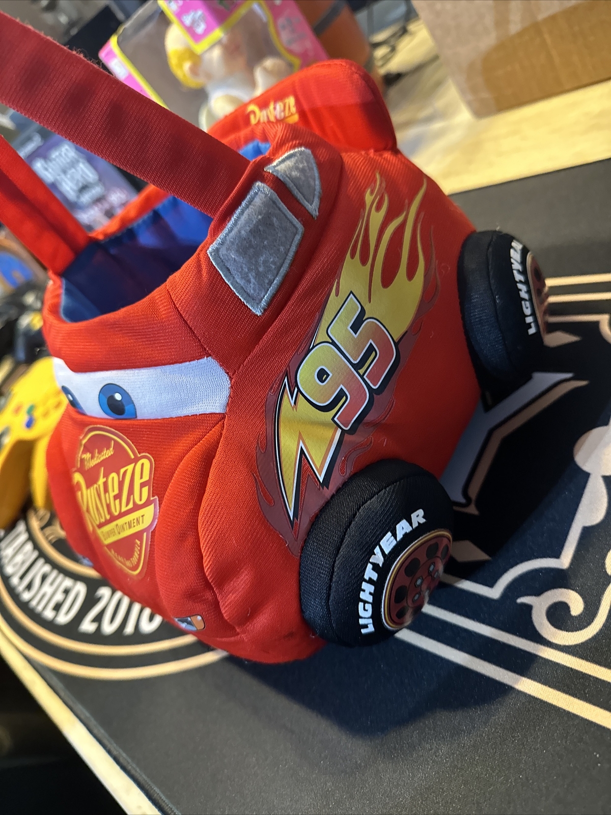 DISNEY PIXAR Cars Lightning McQueen Racecar Plush Easter Basket Halloween Bag