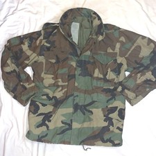 US Army Coat Cold Weather Field Camo Short Woodland Lined Hood Size Medium