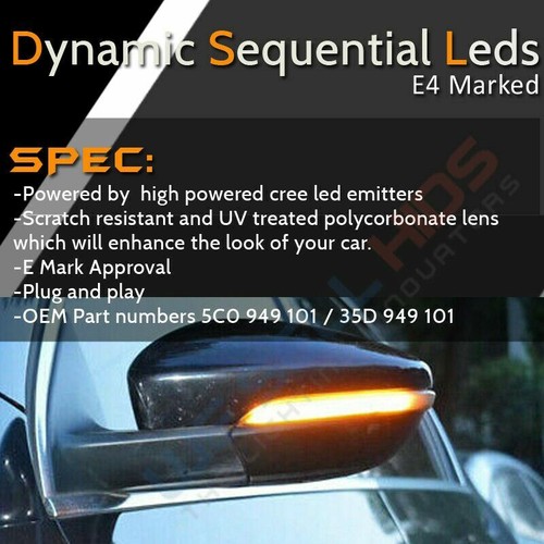 2x Sequential Mirror Turn LED Indicator Lights VW Scirocco Passat B7 M4 - Picture 4 of 5
