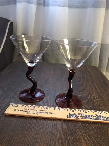 RED  Zig Zag STEM COCKTAIL Barware 5" Tall Set OF 2 Handmade Liquor Aperitif - Picture 9 of 9