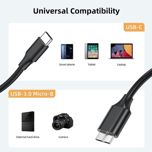 3ft Micro B to USB Type C 3.1 External Hard Drive Cable Cord for MacBook Seagate - Picture 6 of 7