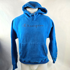 Champion Reverse Weave Sweatshirt Mens Small Blue Hoodie Spell Out Heavyweight
