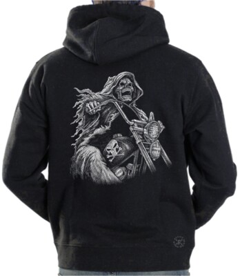 GRIM REAPER Motorcycle Hooded Sweat Shirt Biker Skull Hoodie