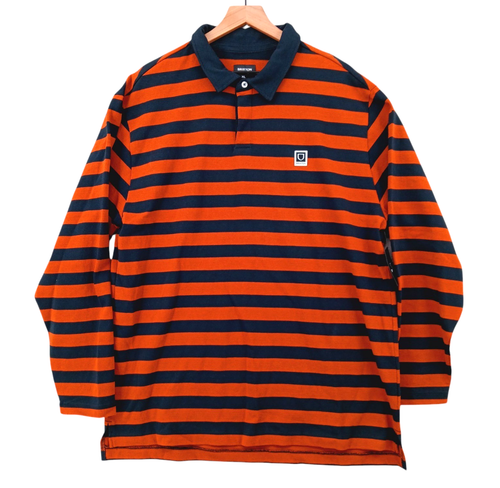Brixton Beta Rugby Polo Shirt Mens XL Black Carmel Striped L/S Cotton Sports NEW - Picture 4 of 12