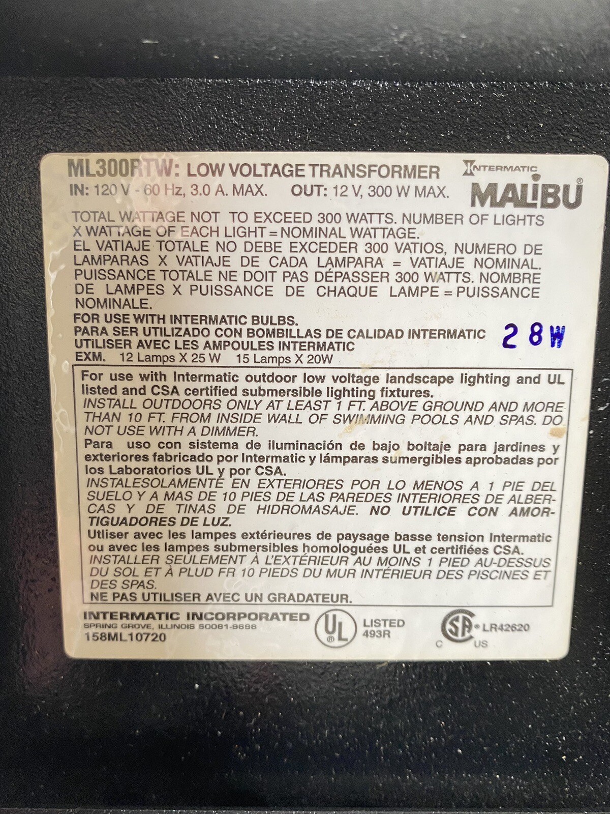 MALIBU Intermatic ML300RTW Low Voltage Transformer Landscape Lighting