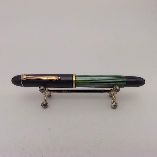 PELIKAN 140 Green Striped Fountain Pen 14k DEF Two Holes Nib Rare Vintage 1954 - Picture 2 of 11