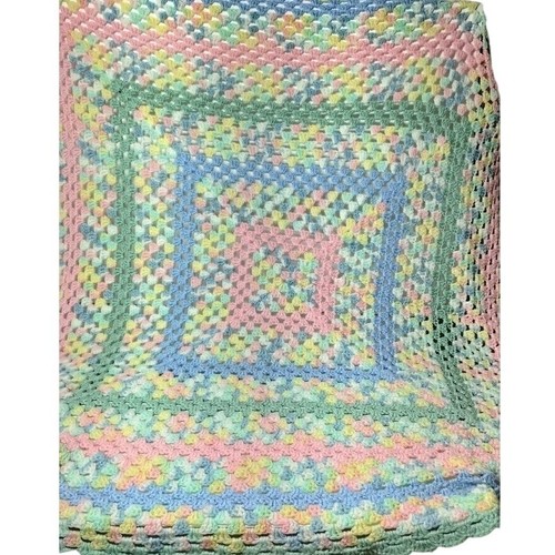 Coperta neonato quadrata fatta a mano all'uncinetto colori pastello maglia morbida lancio - Foto 2 di 8