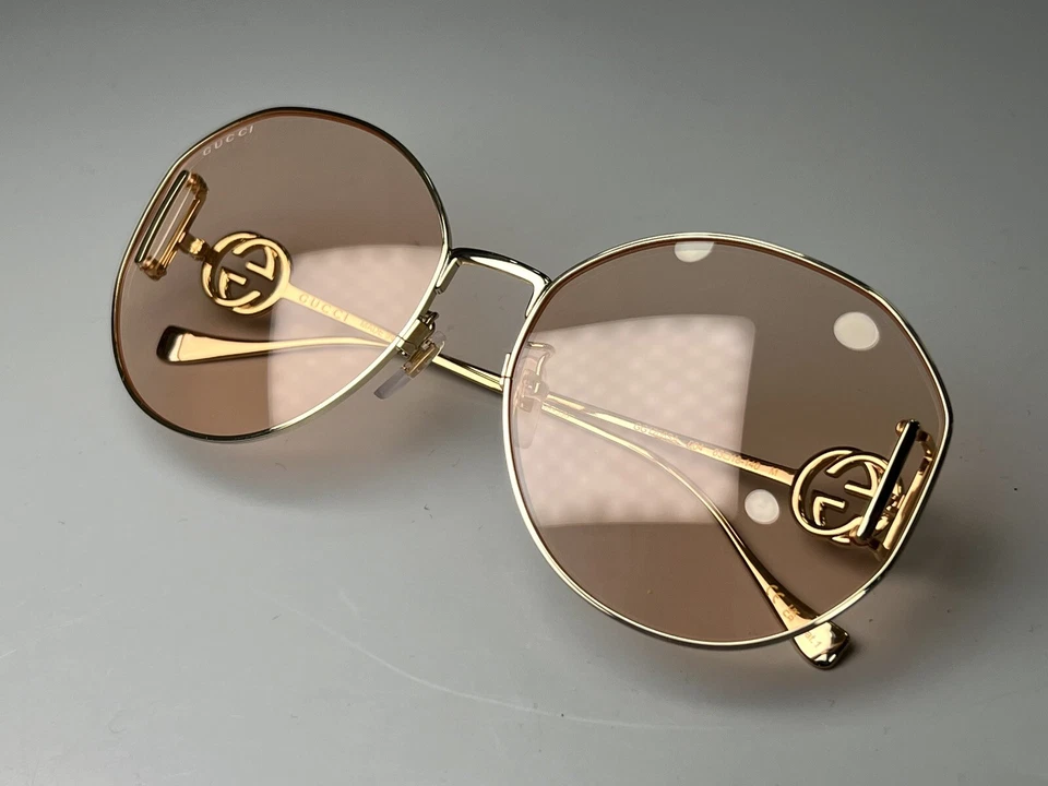 Auténticas gafas de sol de diseñador Gucci GG1206SA redondas de metal dorado/rosa 63-140 Foto 3 de 4