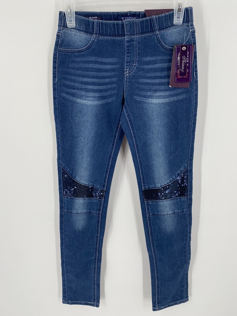 NWT Vigoss Blue Jeans Size 14 Jagger Skinny Pull On Sequin Detail Pockets  26x29