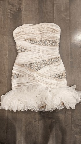 RARE Sherri Hill Mini Dress 1457 Beige/White/Silver Size 8 (fits more like a 4) - Picture 6 of 7