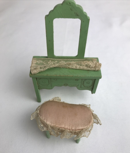 Casa delle bambole miniature mobili vintage camera da letto e bagno 7 pezzi anni 30-40 DIFETTI - Foto 15 di 21