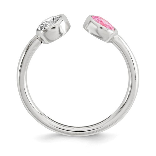 Sterling Silver Polished Pink and White CZ Adjustable Ring QR6517 - Picture 2 of 2