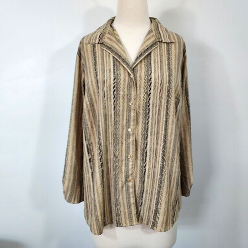 Covington Shirt Top Womens Plus Sz 16 18W Button Up Roll Tab Sleeve Beige Blouse - Picture 2 of 12