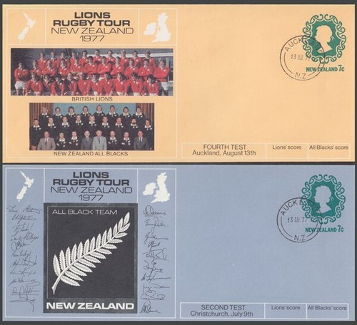 NEW ZEALAND 1977 7c QEII LIONS TOUR SET x4 PSTL STATIONERY ENV USED ID032/D62376 - Picture 2 of 2