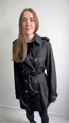 BURBERRY 黒 ピーコート 本国タグ Women's BURBERRY London Nylon Black Trench Coat Gold Button RARE