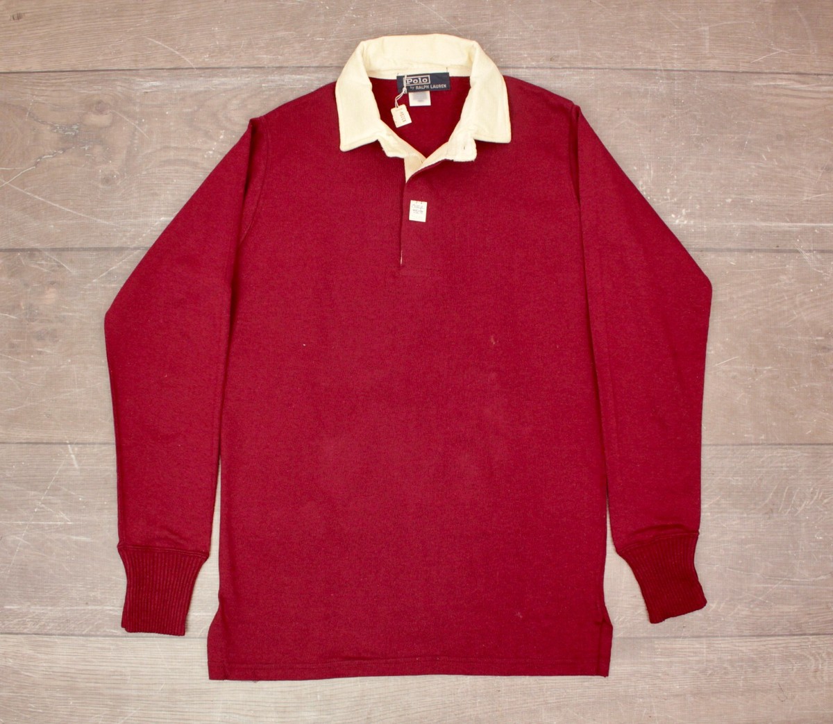 VTG Men's 1980s NOS Polo Ralph Lauren Burgundy Rugby Shirt