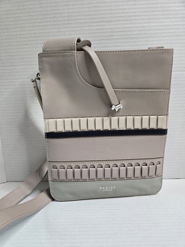 RADLEY London Bolsillos Artesanal Rayas Bandolera Bolso de Mano Cartera Gris Verde Menta - Imagen 2 de 10