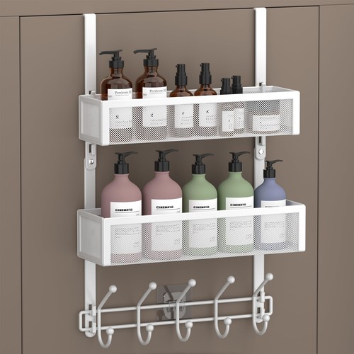 Adjustable Over The Door Hooks Organizer, Door Hanger Coat Rack with 2 Mesh B...