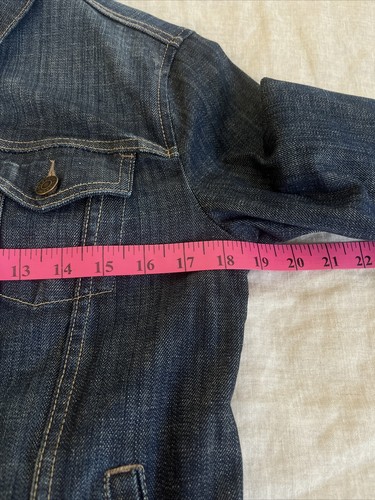 Gap Limited Edition Stretch Women SZ M Jacket Denim Casual Trucker Tan Stitching - Picture 10 of 14
