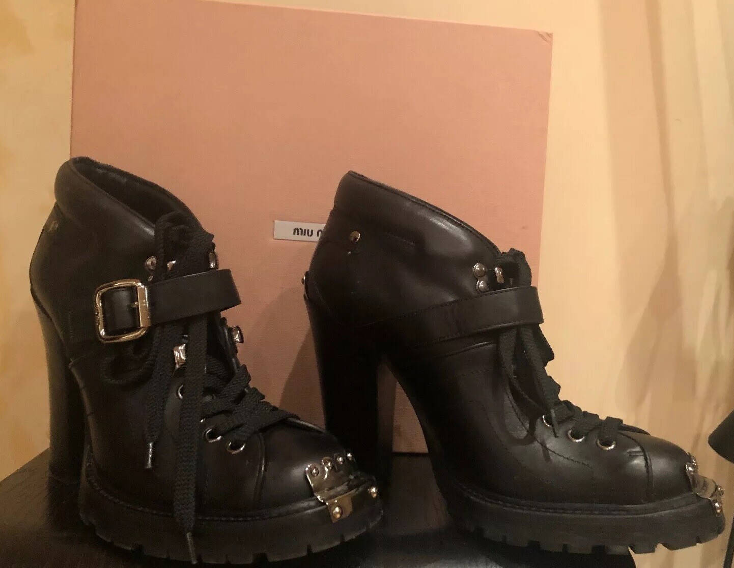 MIU MIU PRADA MOTO BIKER BOOTS BOOTS BOOTS 38 4b4e40 MIU MIU PRADA MOTO BIKER BOOTS BOOTS BOOTS 38 4b4e40