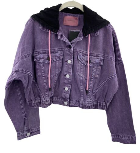 Signature 8 Size M Cropped Jacket Purple Distressed Denim Hooded