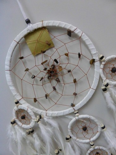 White Soft Leather Dream Catcher With Stones And Beads 68 cm Overall Drop - Picture 3 of 11