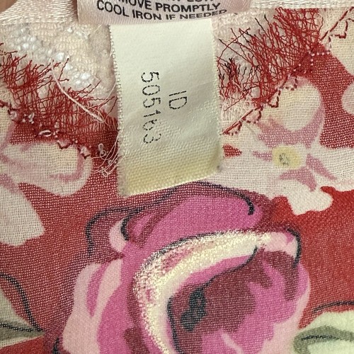Victoria’s Secret Chiffon Lace Long Floral Robe Kimono Small Red Pink Tie - Picture 10 of 13