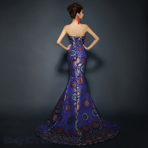 Women Evening Dress Elegant Chinese Style Retro Banquet Long Cheongsam Dress - Picture 17 of 21
