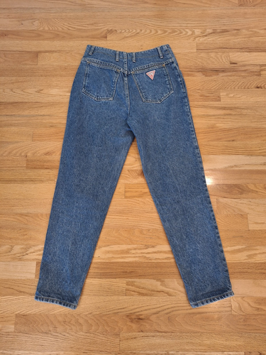 Vtg Guess Jeans Womens Button Fly Taper 90s Medium Blue Denim Made in USA Sz 28 - Picture 5 of 6