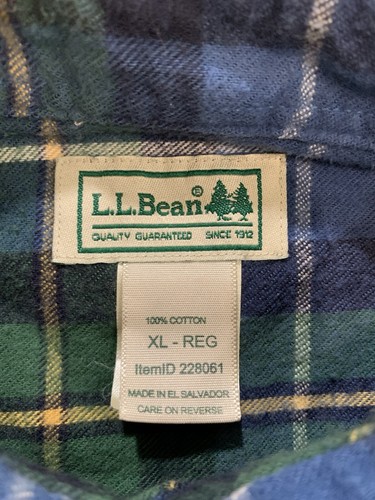 Ll Bean Bean Shirt Men's XL Blue Green Plaid Flannel Cotton Button Up - Picture 2 of 11