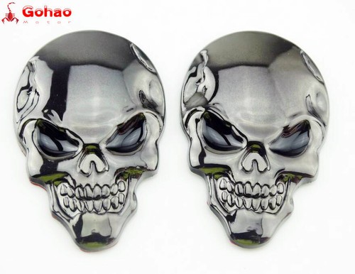 Juego de calcomanías calcomanías emblemas calavera 3D metal motocicleta tanque de gasolina carenado pistola negro - Imagen 3 de 6