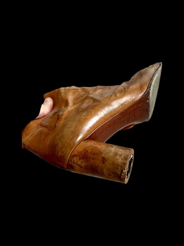 Vero Cuoio leather boots Cognac High Heel Brown Size 38 Made In Italy Distressed - Picture 16 of 18