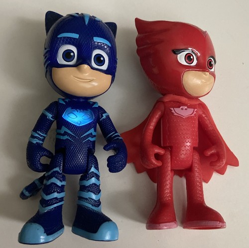 2 PJ Masks Light Up Figure Catboy and Owlette 3.5" Kids Toy Red And Blue - Picture 1 of 5