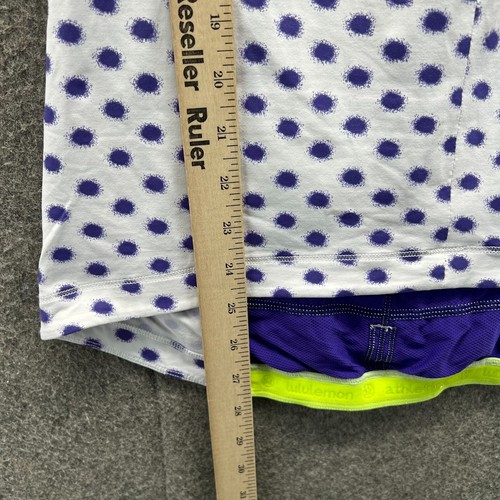 Lululemon Cycling Jersey Womens 8 White 1/2 Zip Top Purple Polka Dot Zip Top - Picture 4 of 15