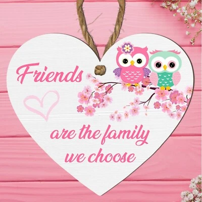 LASER CRAFT SHAPES LTD Friends Are the Family We Choose/Heart Plaque for Friends Cute Owls Themed Gift