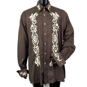 AXXESS-Mens-3XL-Brown-Embroidered-Long-Sleeve-Western-Dress-Shirt