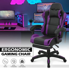 Purple Gaming Racing RECLINABLE Chair Home Office Leather Swivel Seat w/Footerst