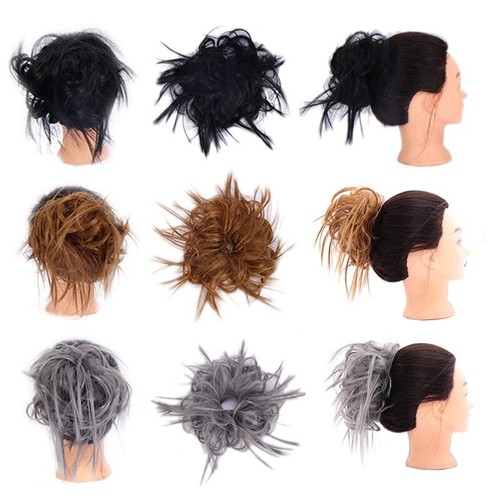 Women Messy Tousle Synthetic Hairpiece Scrunchie Elastic Bun Up do Hairdo Brown - Picture 6 of 6