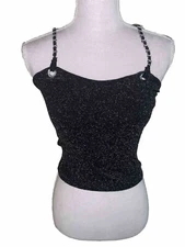 Fct Junior S/L Knit Ton Black Silver MetallicChain Woven Straps Stretchy Medium