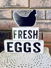 Fresh Eggs Stacking Blocks Country Farmhouse Chicken Decor 3 Piece Set NEW