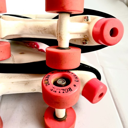 Rollschuhe Derby Marke Größe US Damen 8 Vintage weiß Leder Hot Pink 1990er - Bild 8 von 10