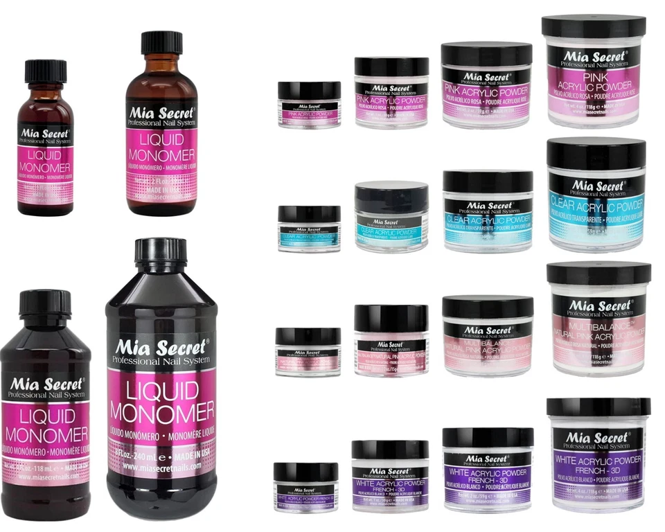 Mia Secret Monómero + Polvo Acrílico Combos 4 Colores .25/.5/1/2/4 OZ Elige el Tuyo