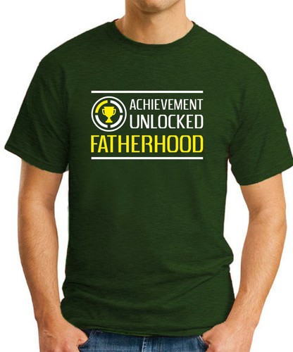 ACHIEVEMENT UNLOCKED FATHERHOOD T-SHIRT > Funny Slogan Novelty Geek Nerd Dad Top - Picture 19 of 22