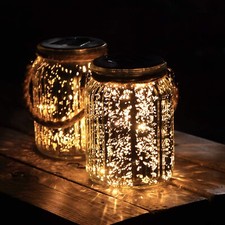 Hanging Solar Lantern Outdoor,Solar Lights Mercury Mason Jar Glass Hanging Li...